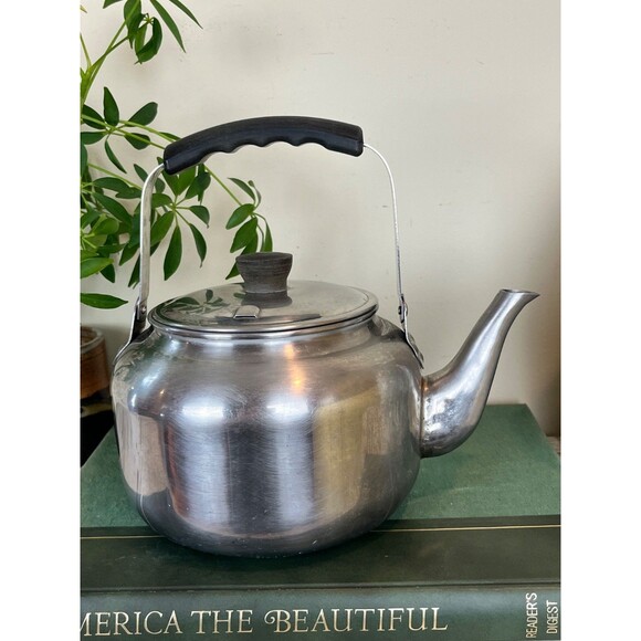Vintage Progesssive Steel Teapot W/ Black Handle / Korea / Country Kitchen Home - Picture 6 of 13